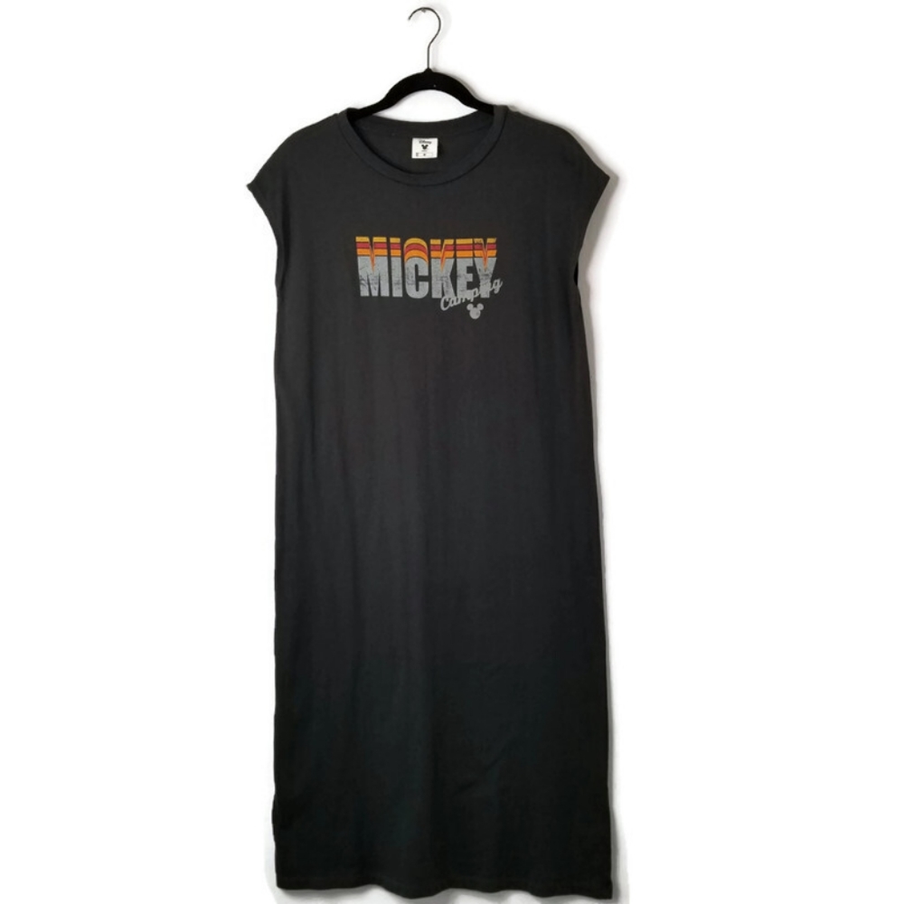 DISNEY Dark Gray Short Sleeve "Mickey Camping" Long Tee Dress M